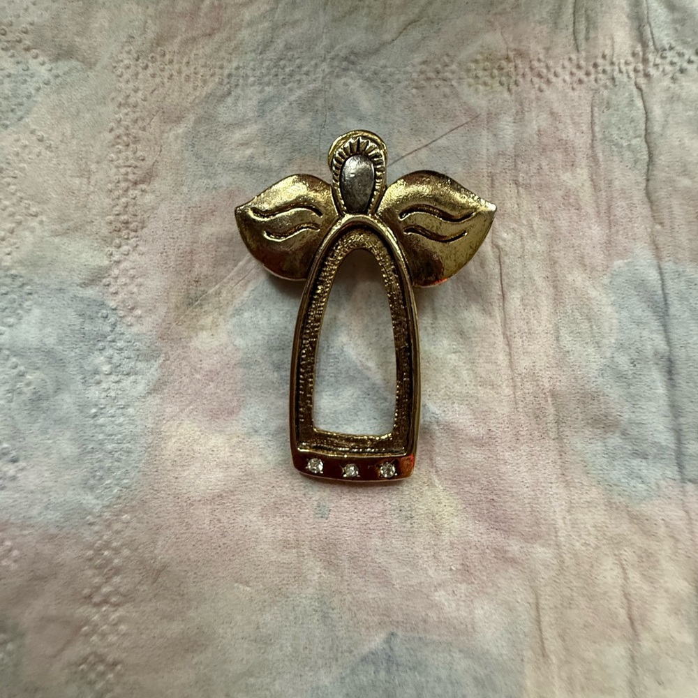 Gold Angel Wing brooch Charm with Rhinestones